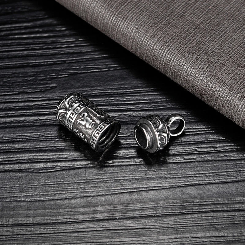 Six-Words Men's Necklace Cylindrical Pendant Vintage Tibetan Buddhism Necklaces Stainless Steel Lucky Amulet Male Retro jewelry