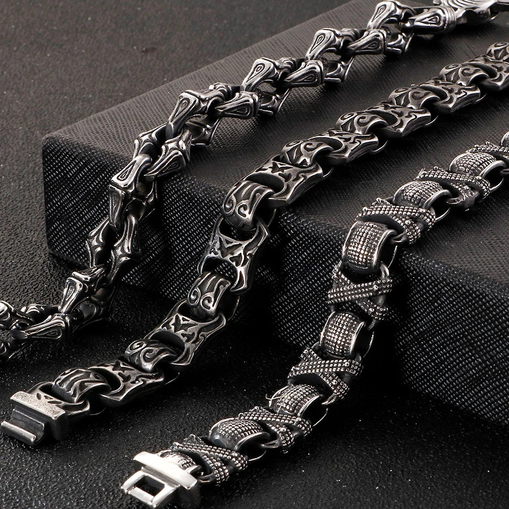 Vintage Solid Stainless Steel Bracelet For Man Masculine 15MM Chain Men's Bracelets Hand Jewelry Resell
