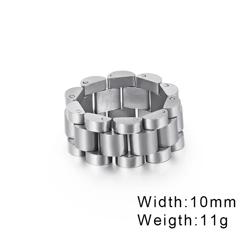 Fongten Retro Watch Link Chain Men Ring Stainless Steel Rock Biker Finger Men and Women Punk Couple Rings Fashion Jewelry Gift
