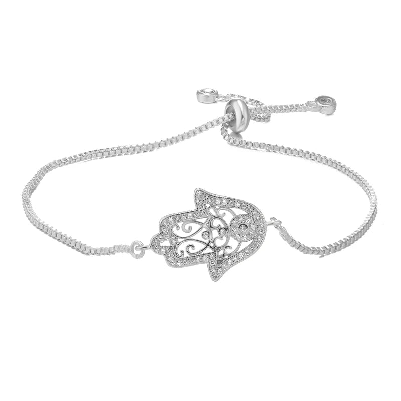 Iced Out Evil Eye Hamsa Hand of Fatima Necklace — Copper Alloy