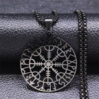 Viking Compass Helm Rune Amulet Necklace Silver Color Stainless Steel Symbol of Protection Necklace Pagan Jewelry