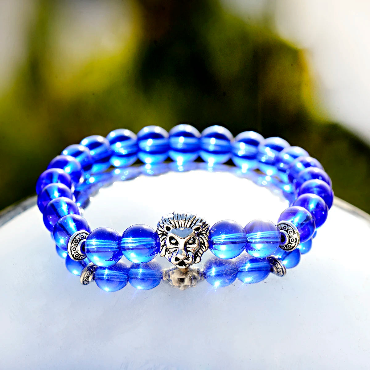 Classic Lion Head Beaded Bracelet — Black Matte & Color Beads