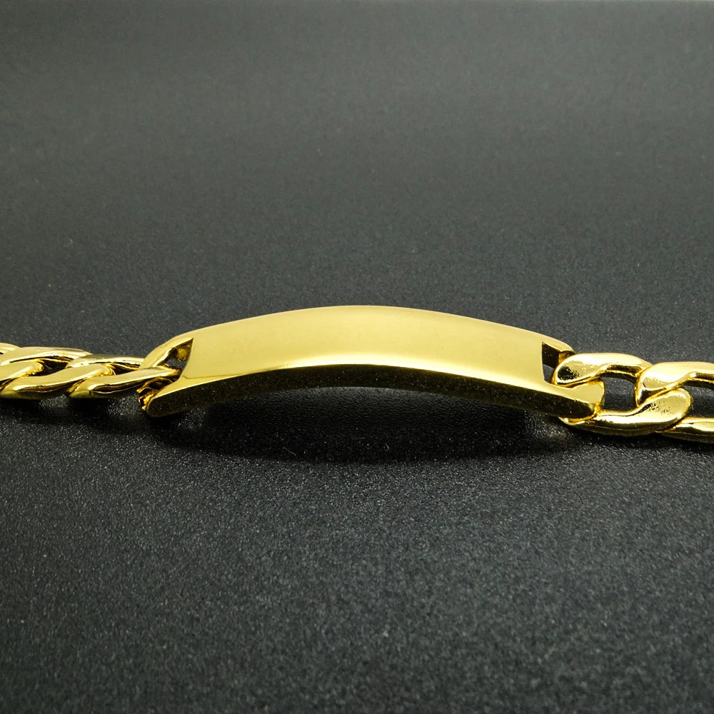 Gold Cuban Curb ID Bar Bracelet 9mm Wide 8 Inch — Stainless Steel