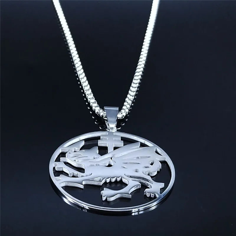 Dragon Order Pendant Silver Necklace — Stainless Steel