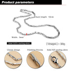 New Fashion Punk Man & Woman Square Carving Pattern 925 Sterling Silver Necklace Men 3MM 20 inches Link Chain Jewelry