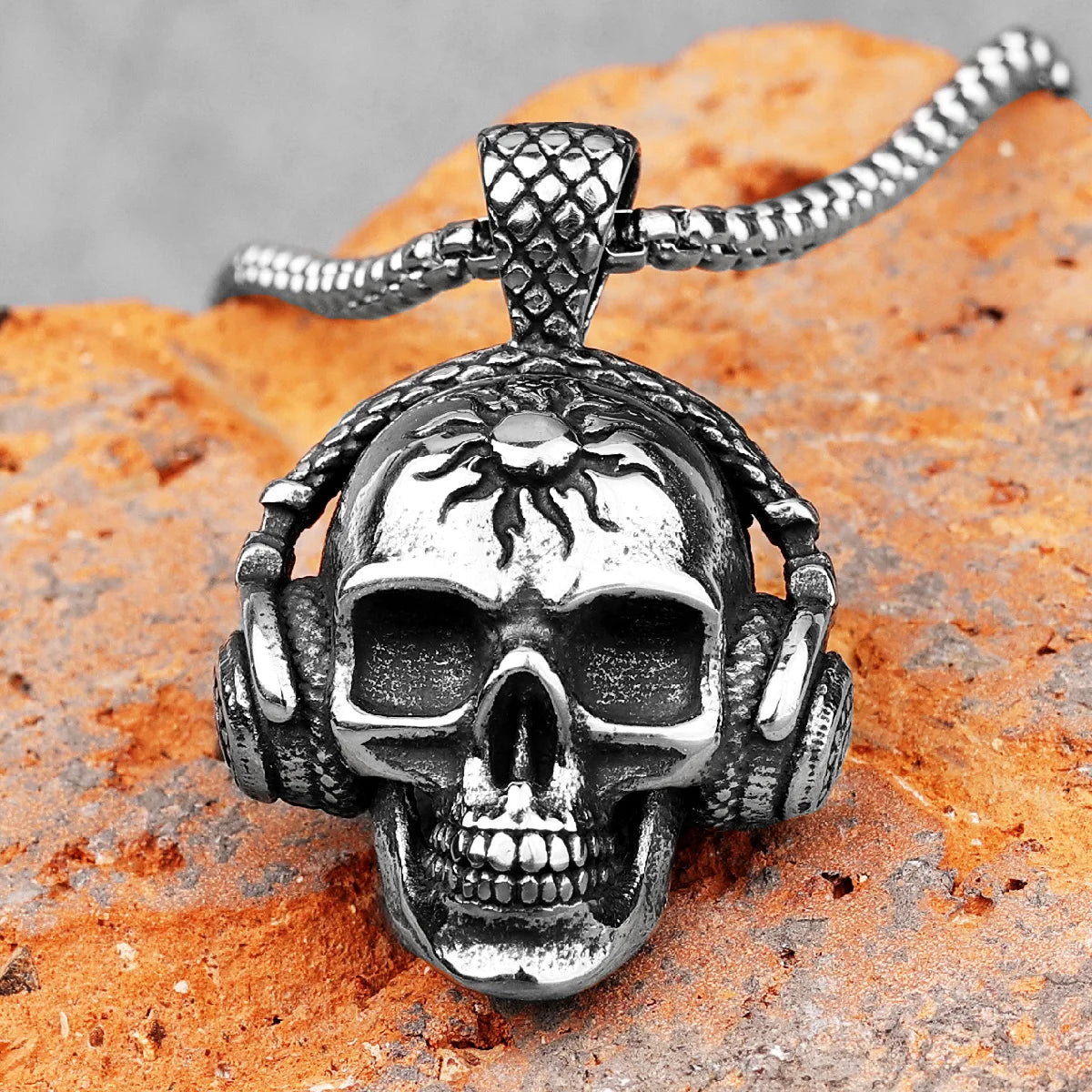 Headphone Skull Pendant Necklace — Stainless Steel