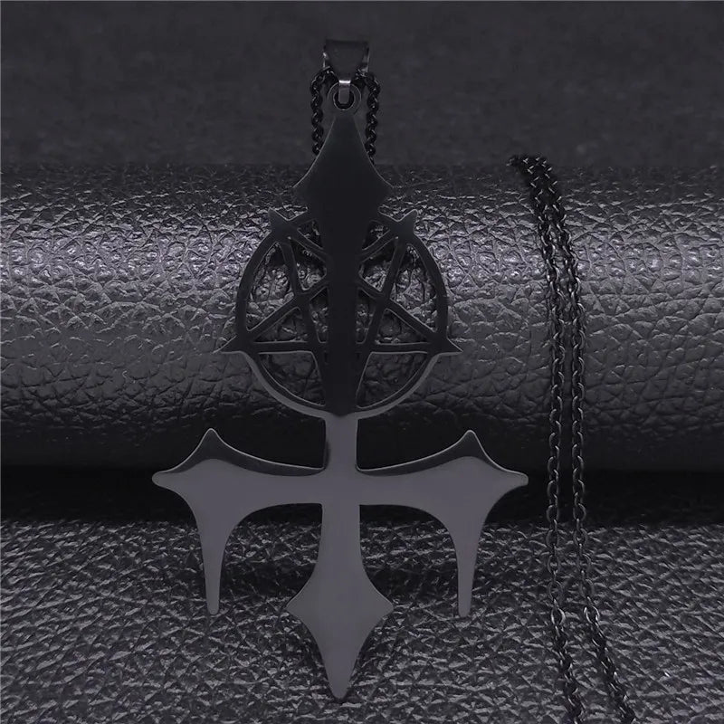 Pentagram Satan Fork Pendant — Silver