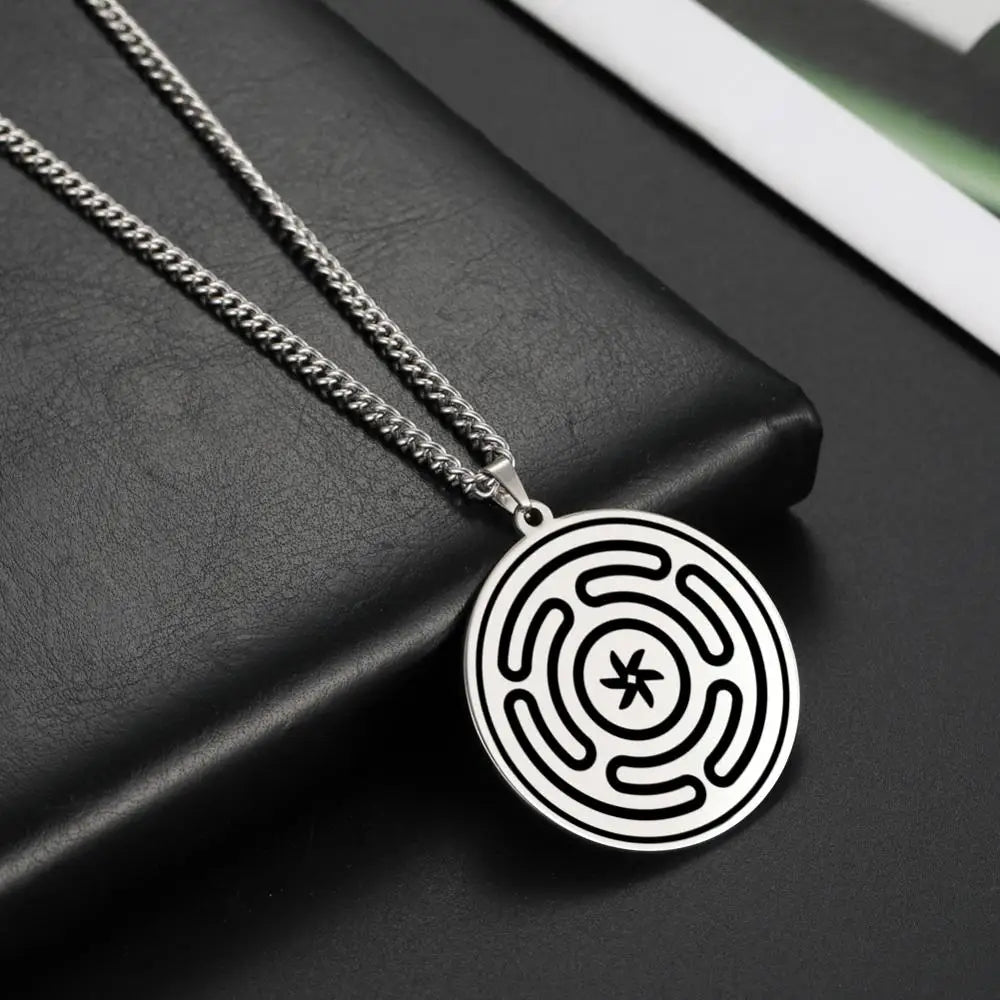 Strophalos of Hecate Wheel Pendant Necklace — Stainless Steel
