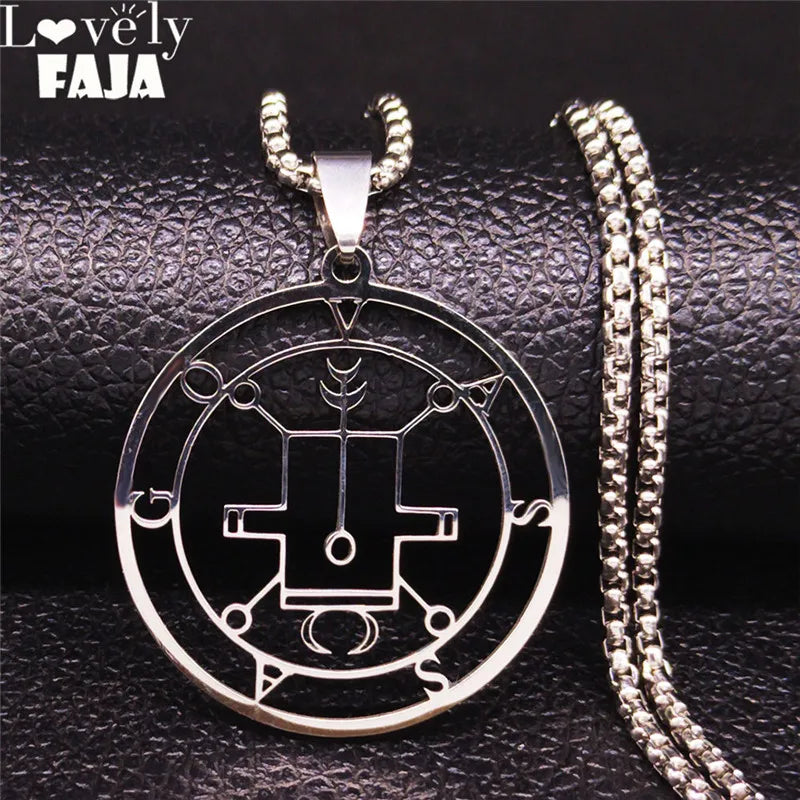 Silver Demon Seal Statement Necklace — Stainless Steel