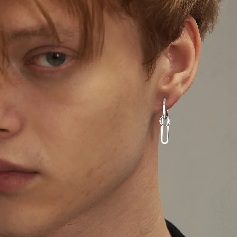Silver Paperclip Hoop Earrings — Stainless Steel
