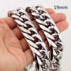 Miami Cuban Chains For Men Hip Hop Jewelry Silver Color Thick Stainless Steel Big Chunky Necklace 13mm/16mm/19mm/21mm