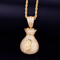 Men's Dollar Bag Pendant Necklace Gold Color Bling Cubic Zircon Hip Hop Rock Jewelry