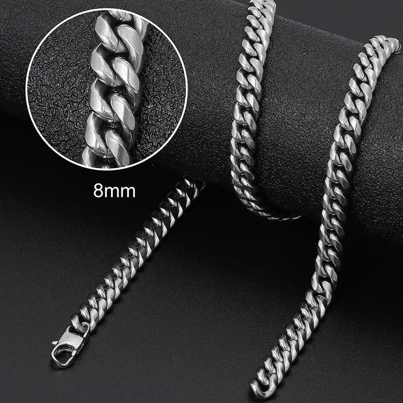 8mm 6mm Classic Cuban Chain Stainless Steel Necklace For Men's Women Chains Around The Neck Gold Silver Color Necklace Gift