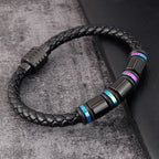 Punk Threaded Button Metal Weaving Bracelet for Men Women Stainless Steel Twining Classic Style Charm Black High Quality