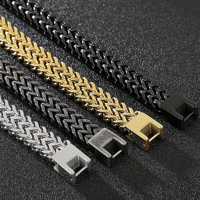 9/10MM Franco Link Curb Chain Man Bracelet Gold Color Stainless Steel Men's On Hand Bracelets Mannen Armband Jewelry
