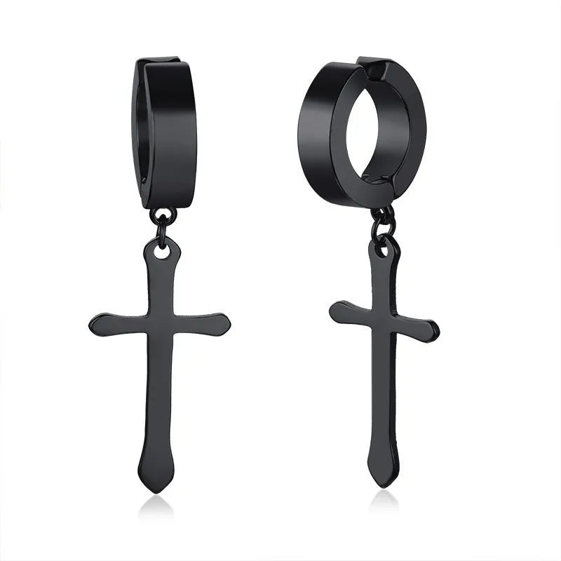 Cross Mini Huggie Hoop Earring — Stainless Steel
