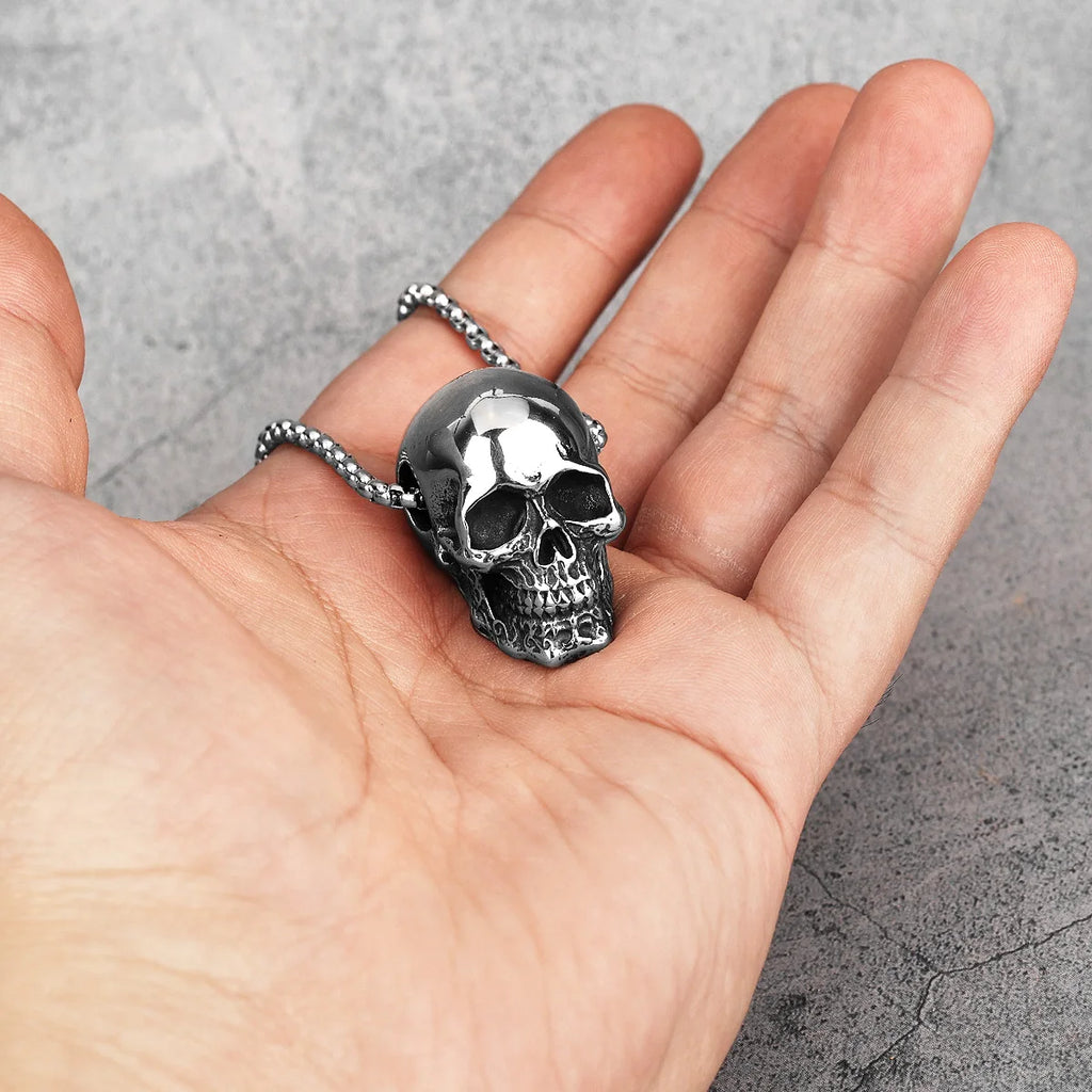 Gothic Reality Skull Stainless Steel Men Necklaces Pendants Chain Punk for Boyfriend Male Jewelry Creativity Gift