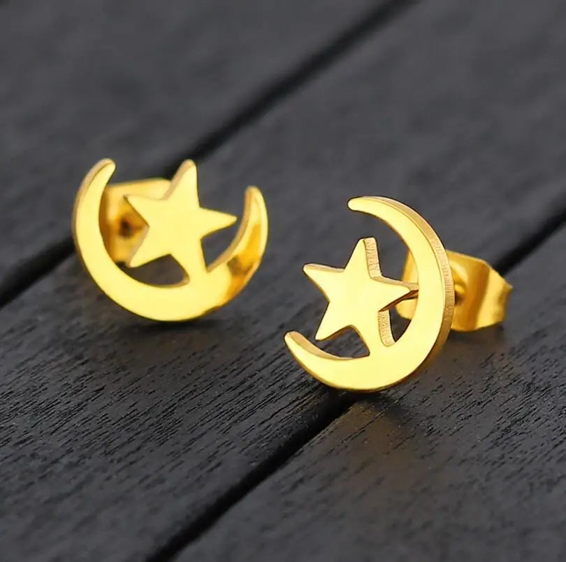 Punk Open Star Stud Earrings Everyday Wear — Stainless Steel