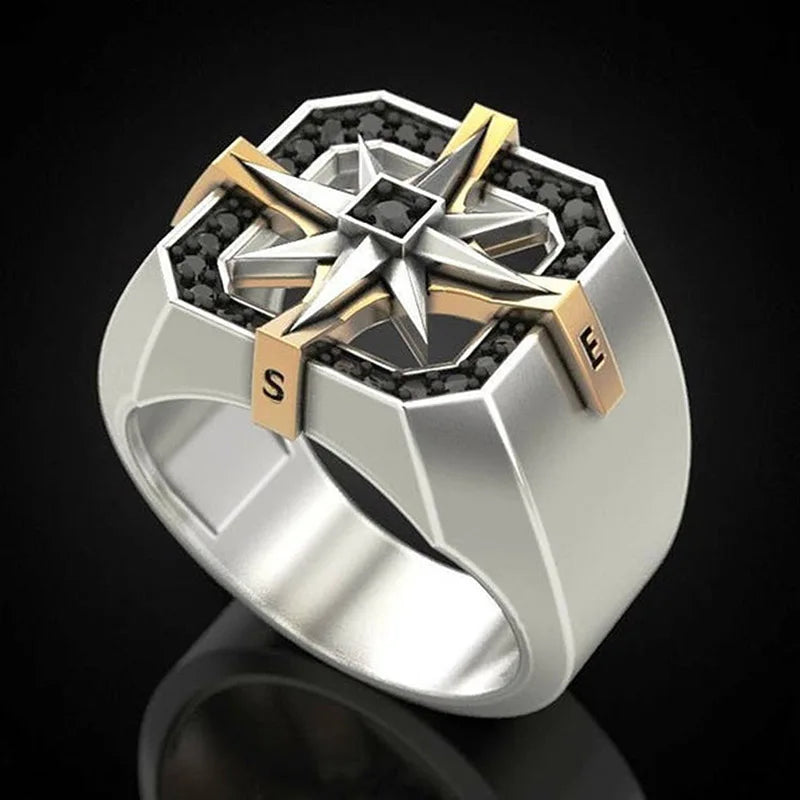 Viking Nautical Compass Signet Ring — Stainless Steel