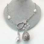 Iced Pearl Teardrop Pendant Necklace — 22"