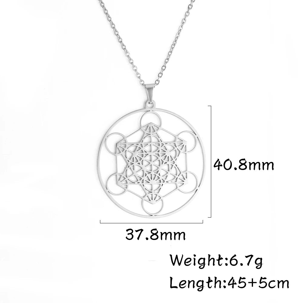 LIKGREAT Angel Seal Archangel Metatron Cube Necklace for Men Women Geometry Stainless Steel Pendants Amulet Spiritual