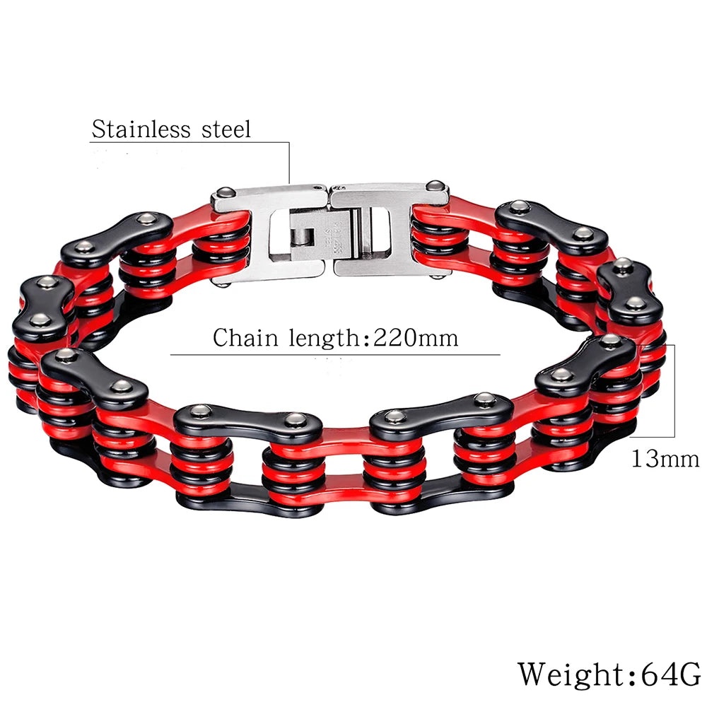 Rock And Roll Bicycle Chain Man Bracelet Red Stainless Steel Motorcycle Chain Men's Bracelets Jewelry