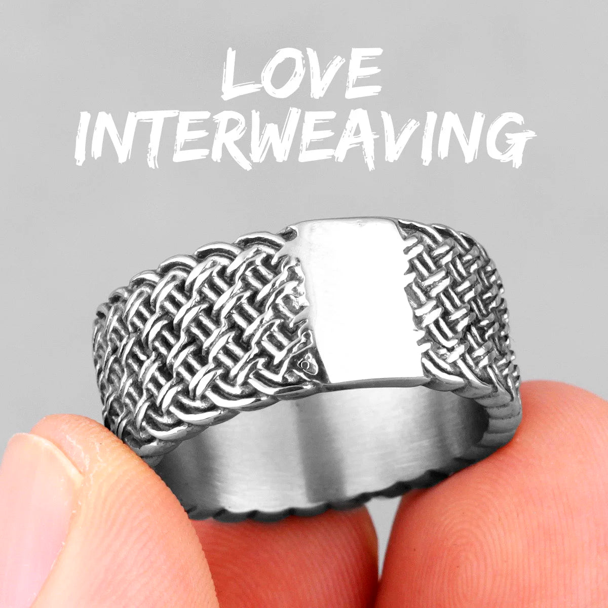 Grid Weave Stainless Steel Mens Rings Retro Industrial Style Simple for Male Boyfriend Biker Jewelry Creativity Gift