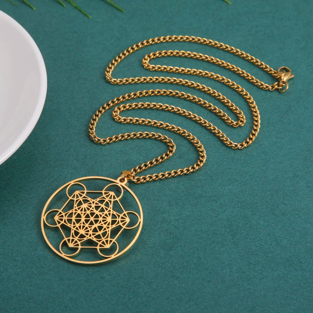LIKGREAT Angel Seal Archangel Metatron Cube Necklace for Men Women Geometry Stainless Steel Pendants Amulet Spiritual