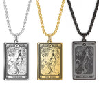Dawapara Skeleton Tarot Necklace Amulet Marigold Tarot Card Major Arcana Necklaces Halloween Gift Stainless Steel