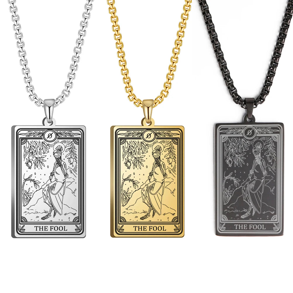 Dawapara Skeleton Tarot Necklace Amulet Marigold Tarot Card Major Arcana Necklaces Halloween Gift Stainless Steel