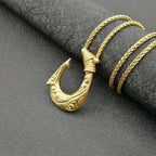 Nordic Viking Fish Hook Pendant Necklace — Gold, Stainless Steel