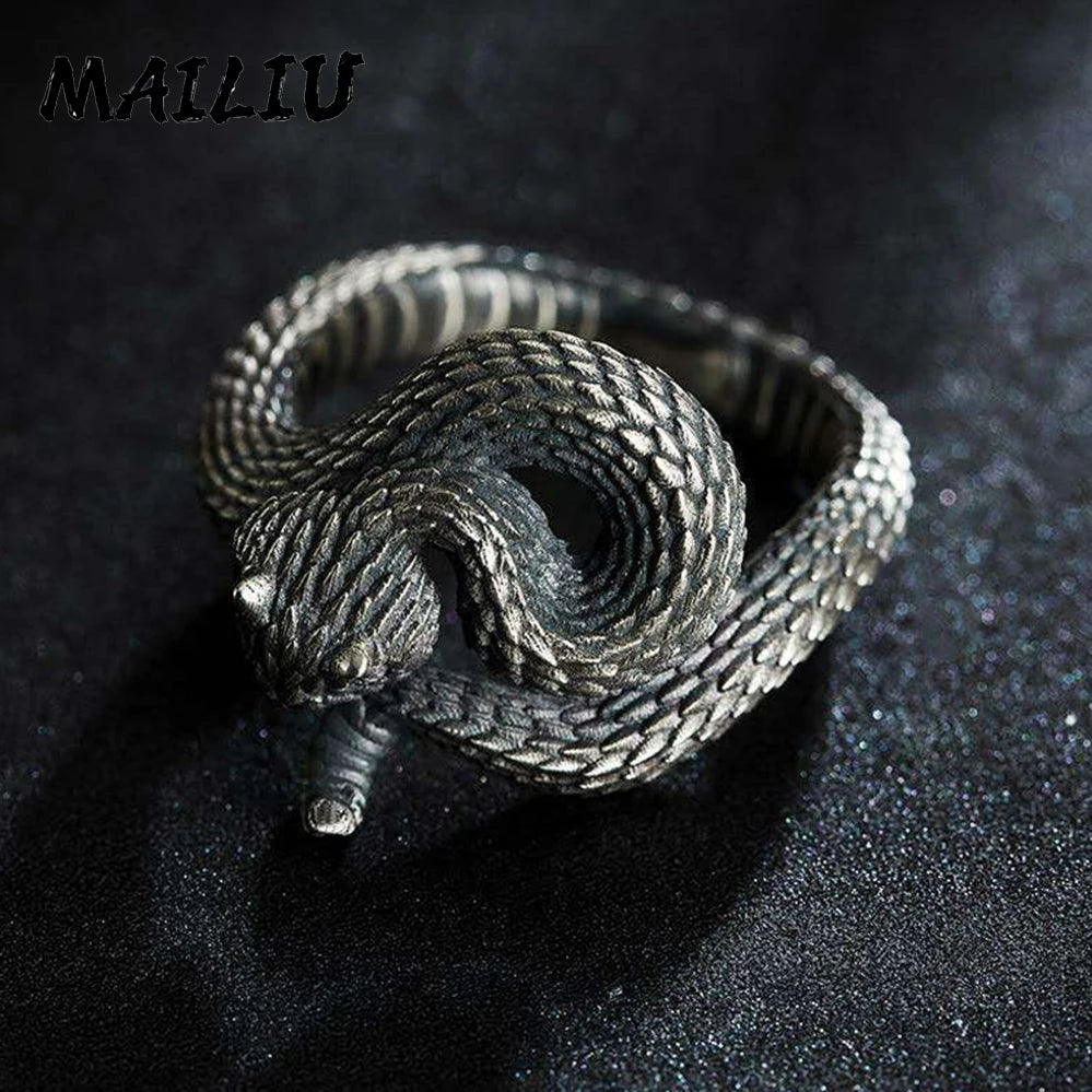 Rattlesnake Ring Vintage Silver Plated Snake Ring Motorcycle Party Punk Domineering Ring Women Men Ring Cool Hip Hop