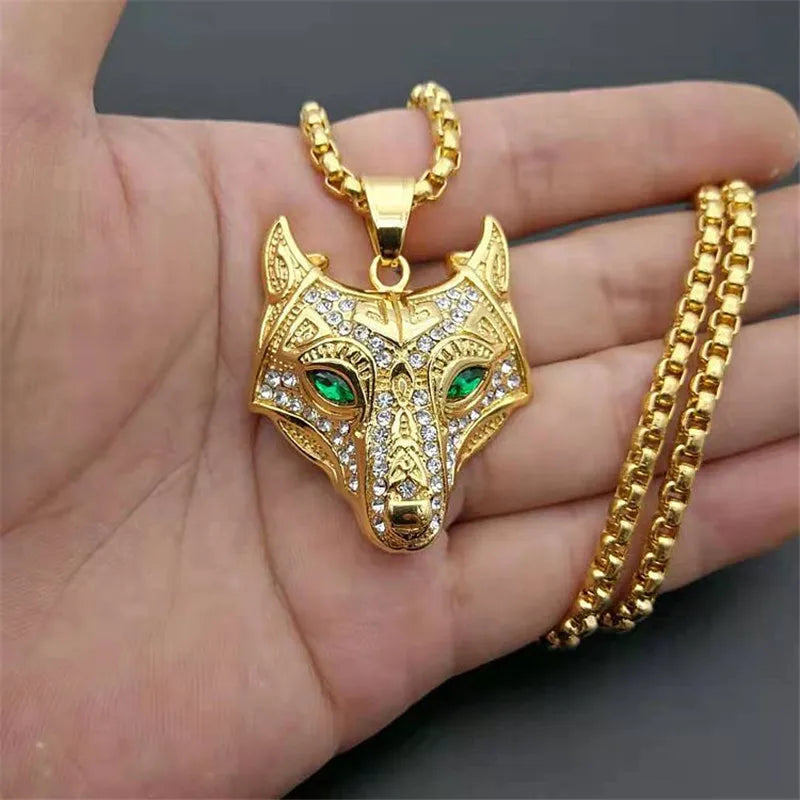 Iced Out Viking Wolf Gold Pendant Necklace