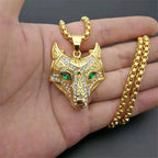 Iced Out Viking Wolf Gold Pendant Necklace