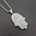 Gold Iced Out Hamsa Hand of Fatima Pendant Necklace