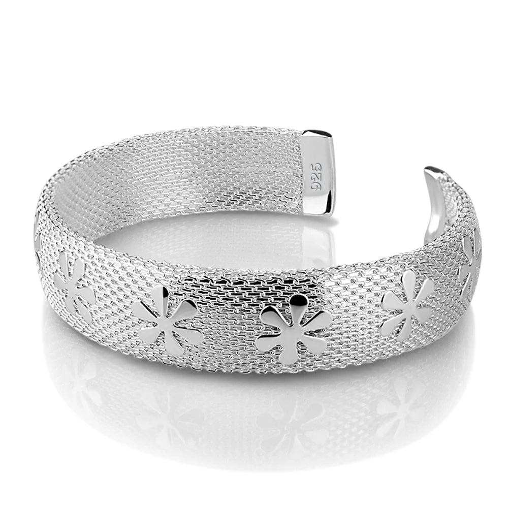 Vintage Wide Open Cuff Bangle Bracelet for Women — Silver-Tone