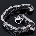 Punk Rock Gothic Men's Bracelets Skull Head Cuban Chain Bracelet For Men Big Size 23CM 9" Stainless Steel Hand Jewelry