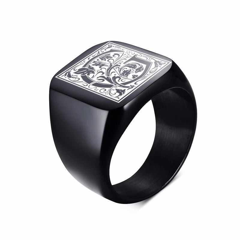 Monogram Black Signet Ring — Stainless Steel