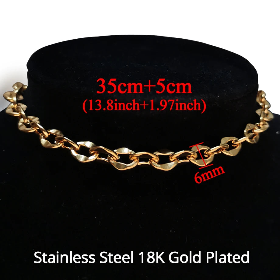 Punk Cuban Link Choker Necklace Collar Statement Chunky Stainless Steel Gold Color Thick Chain Necklace For Men Women Jewelry