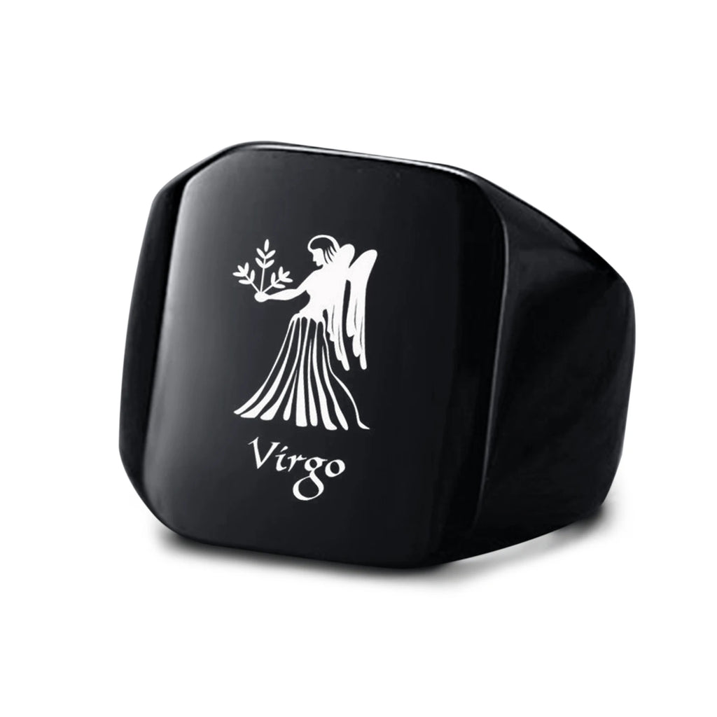 Vnox 18mm Signet Ring For Men Women, The Zodiac 12 Horoscope Constellation Sign Finger Band, Stainless Steel Aries Punk