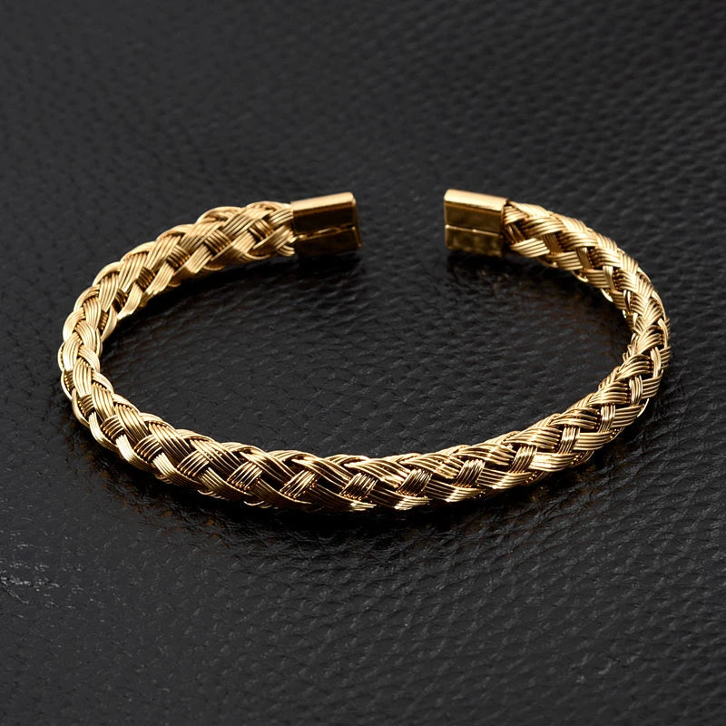 Luxury Roman Royal Classic Titanium Steel Hemp Rope Buckle Open Bangle Bracelets Fashion Type C Twisted Numeral For Men