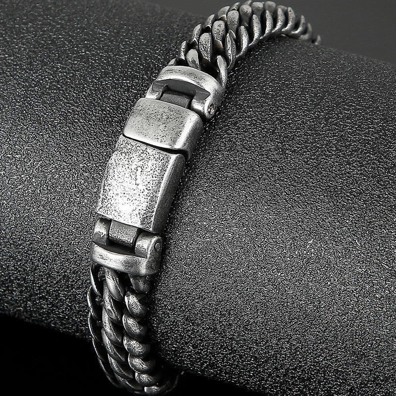 Vintage Man Bracelet 11MM Ancient Black Stainless Steel Men's On Hand Chain Bands Bracelets Male Jewelry Iron Mannen