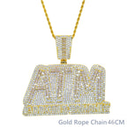 Iced Out Bling Letters ATM Addicted To Money Pendant Necklaces Gold Color AAA Zircon 5mm Tennis Chain Men's Hip Hop