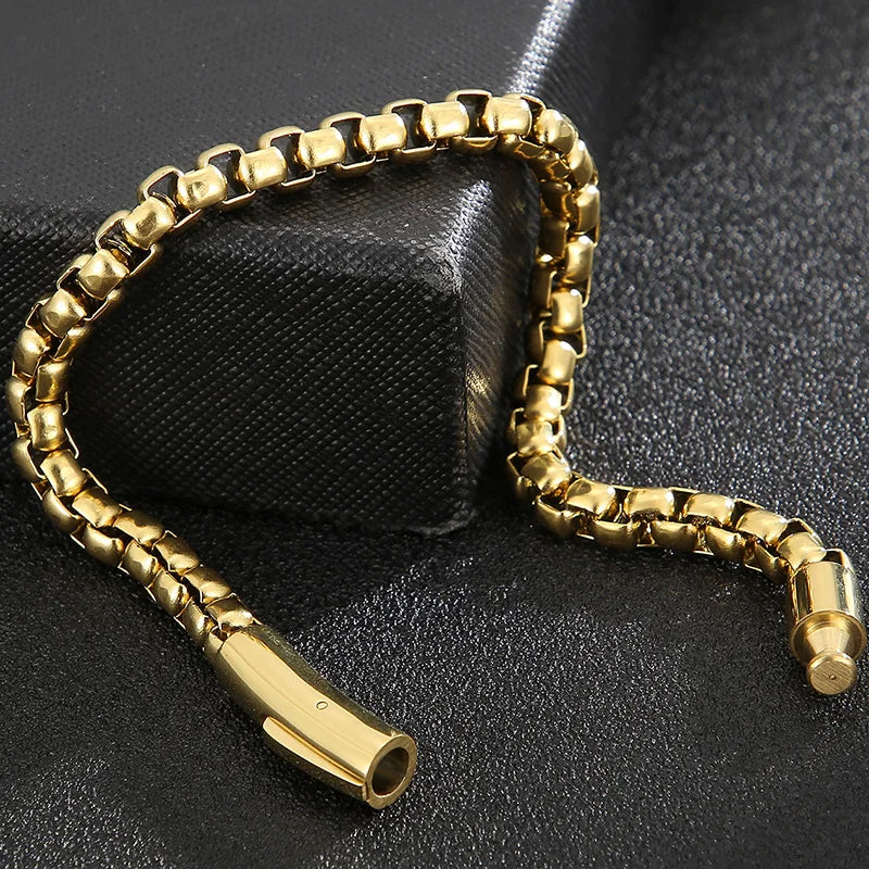 6MM Chain Men's Bracelet Man Gold Color Stainless Steel Boys Bracelets On Hand Engraveable Mannen Armband Jewellery