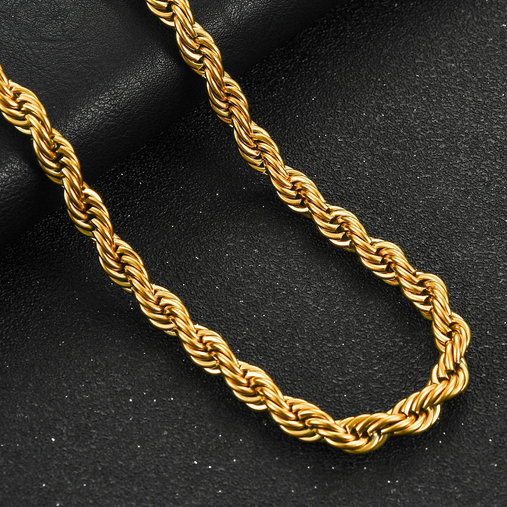 Gold Twisted Rope Chain Choker Necklace 6mm — Stainless Steel