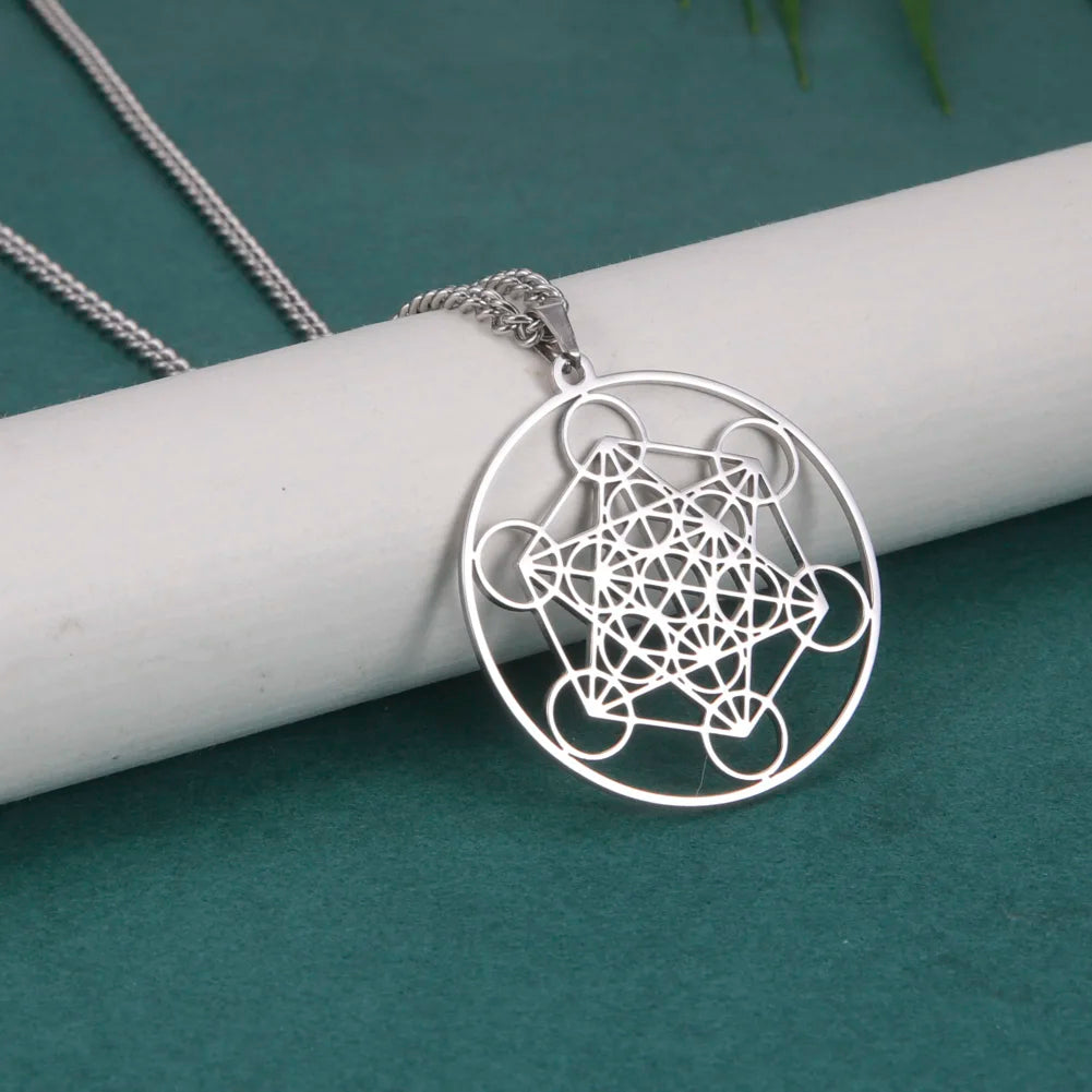 LIKGREAT Angel Seal Archangel Metatron Cube Necklace for Men Women Geometry Stainless Steel Pendants Amulet Spiritual