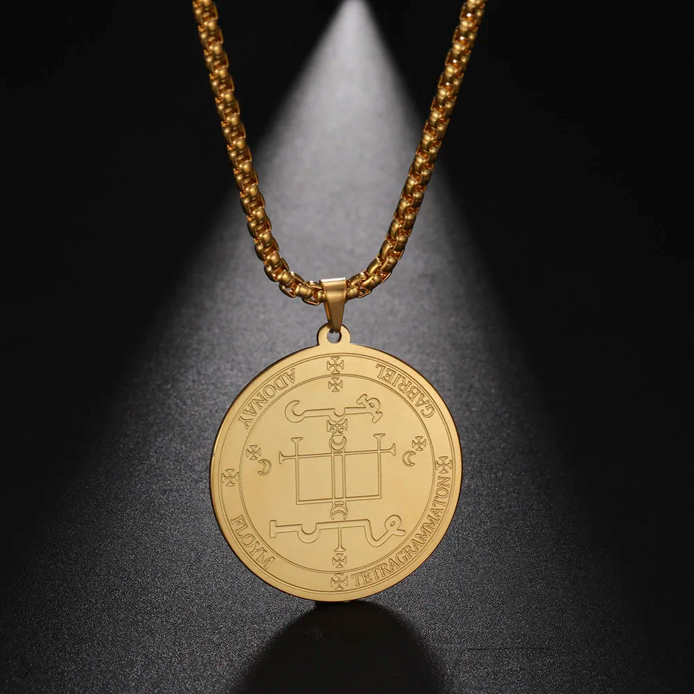 COOLTIME Supernatural Amulet Men Pendant Necklace Stainless Steel Archangel Michael Raphael Uriel Gabrie Angel Talisman