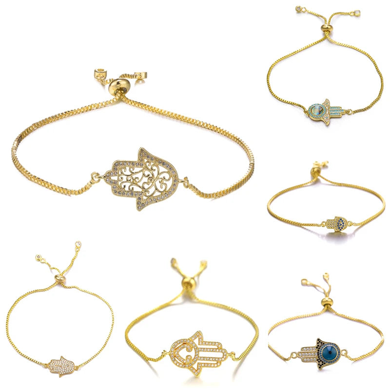 Iced Out Hamsa Copper Bracelet — Adjustable