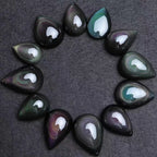 Natural Black Obsidian Rainbow Green Purple Flash Light Pendant Water Drop Necklace Drop Shipping AAAAA