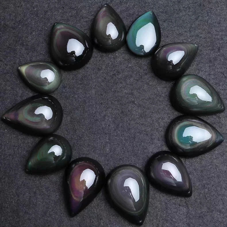 Natural Black Obsidian Rainbow Green Purple Flash Light Pendant Water Drop Necklace Drop Shipping AAAAA